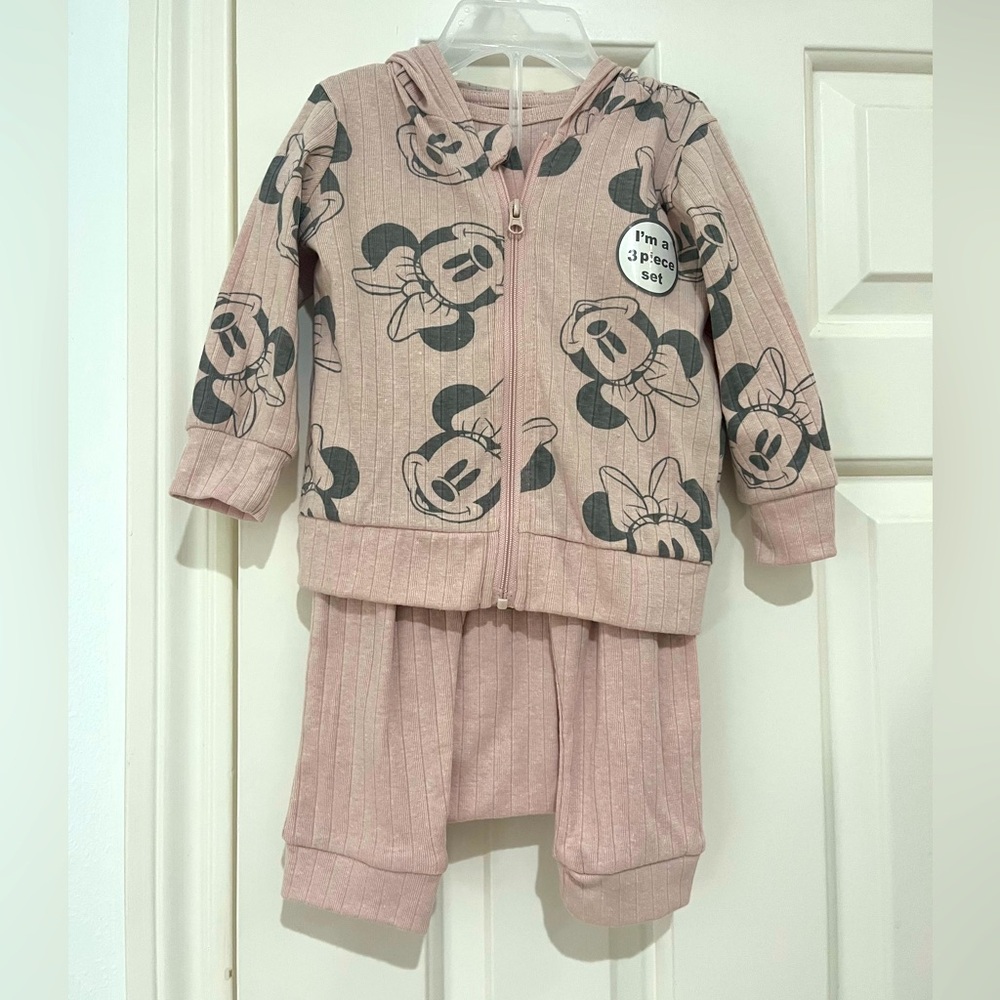 Disney NWT Minnie Mouse Pink Jacket Onesie & Pants 3 Piece Set size 6-9 months